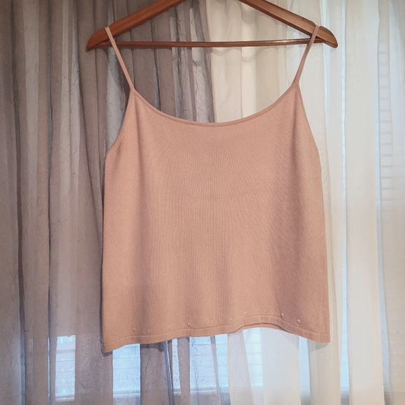 Strada Girls Med.Pink Sz. L Spaghetti strap Silk Blend Tank Top Beaded Hem - Picture 1 of 10